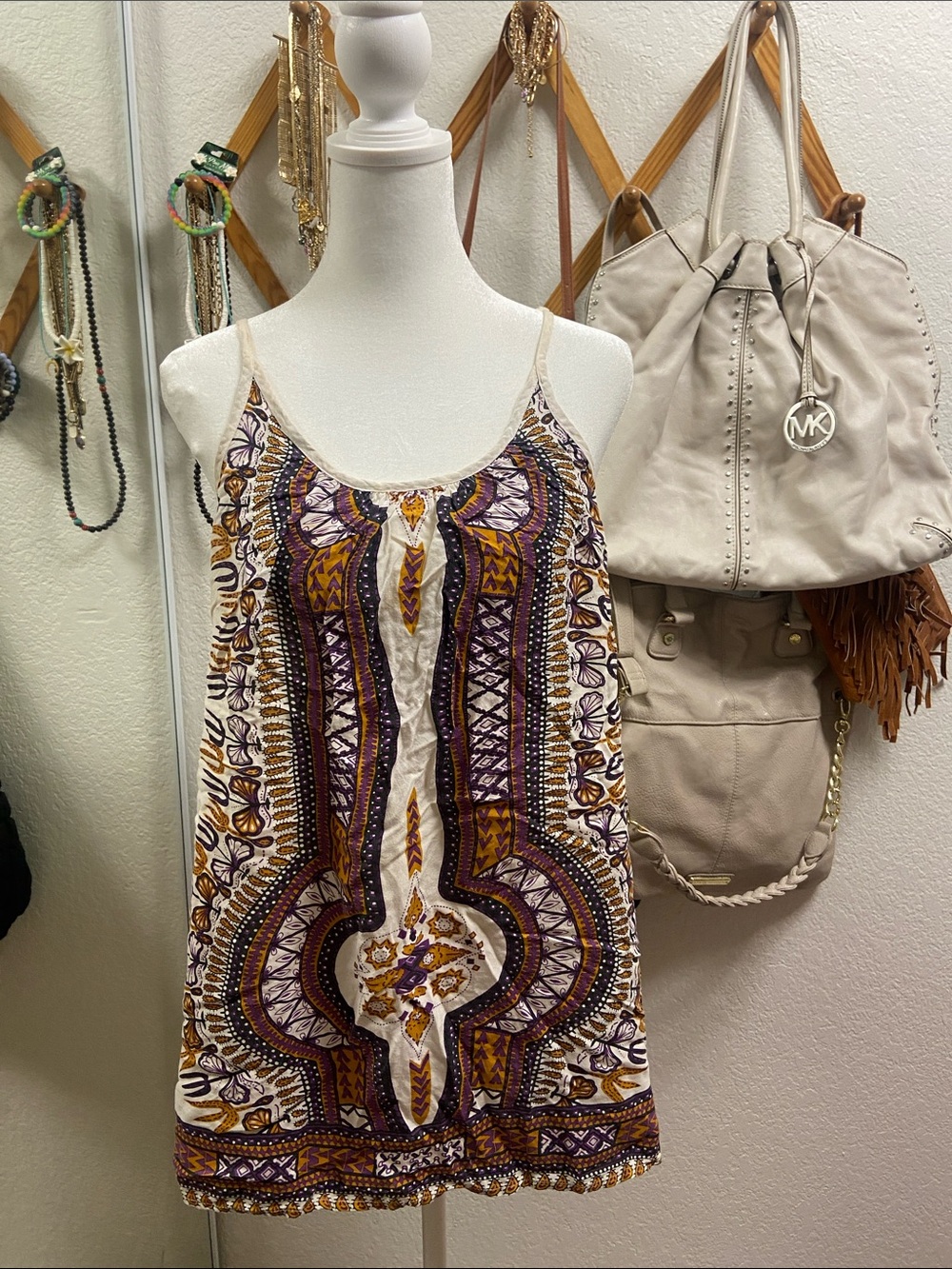 Boho Print Mini Dress/Top with netted back, women’s medium - The Sloane Society
